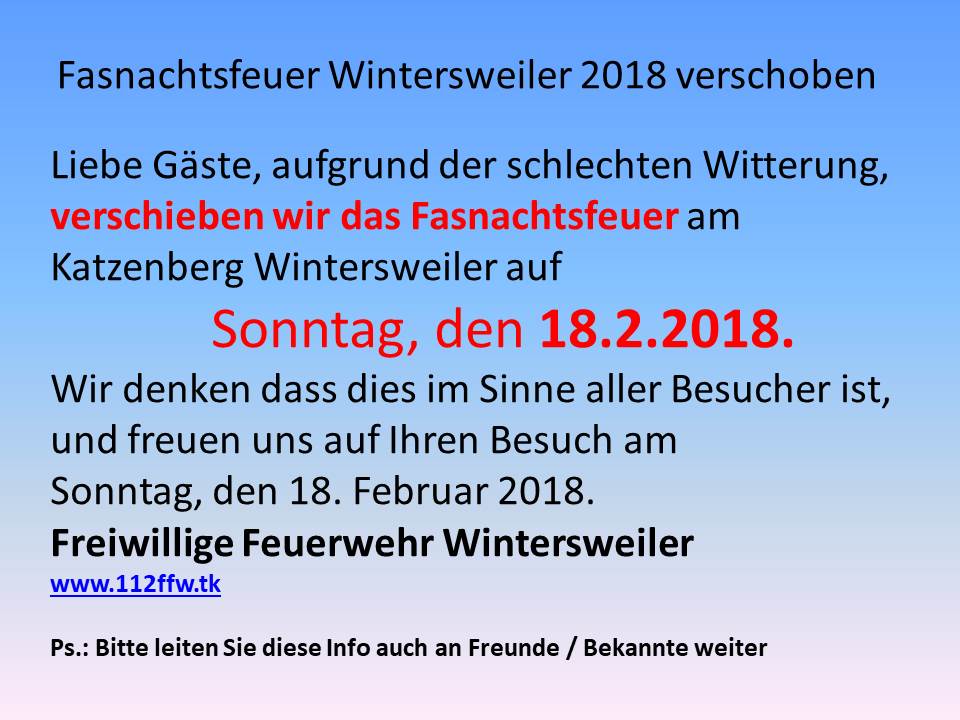 Fasnachtsfeuerverschoben